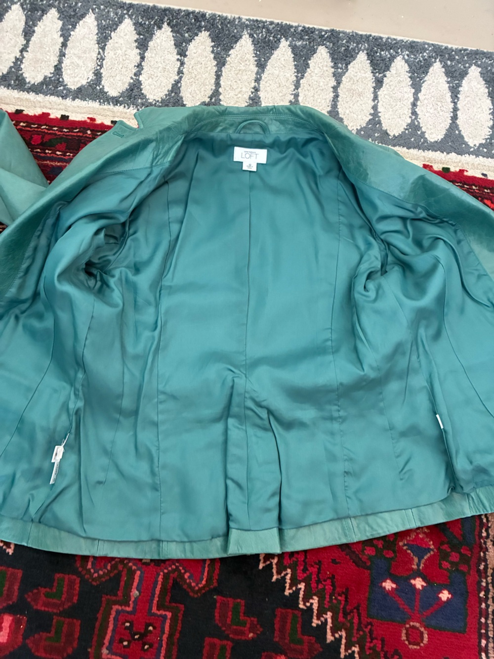 Vintage Y2K Ann Taylor LOFT Green Genuine Leather Blazer - Picture 11 of 15